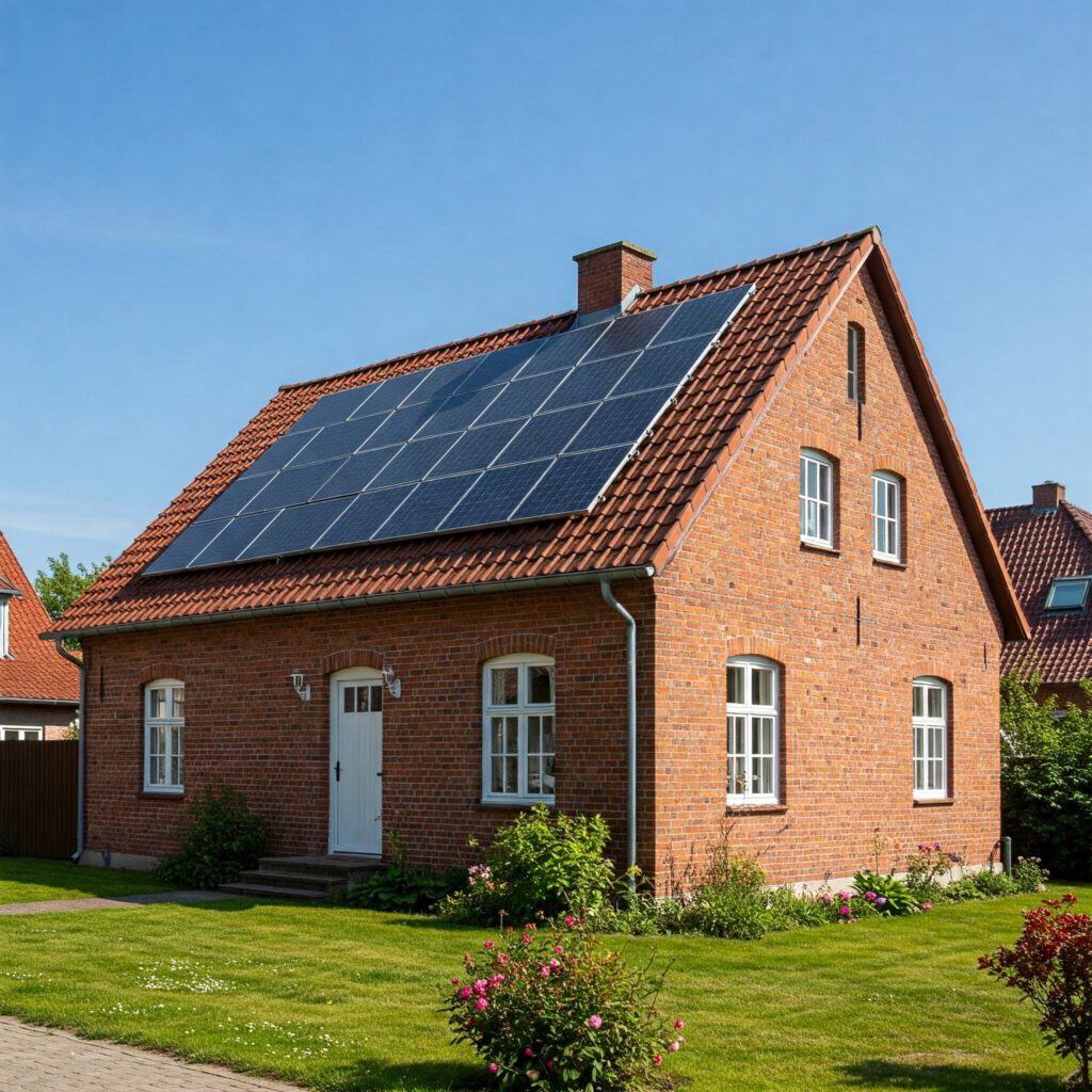 Photovoltaikanlage auf typischen Flensburger Einfamilienhaus