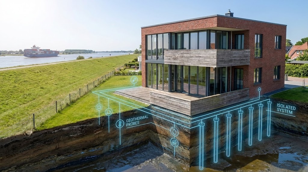 Haus in Wedel an der Elbe mit Erdwärme Schema