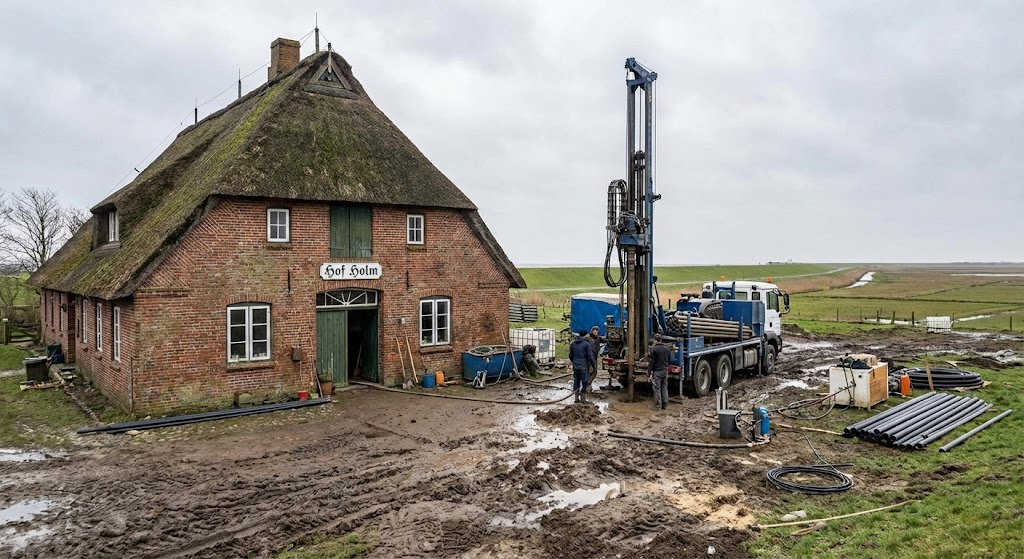 Erdwärme Dithmarschen Garten Wiederherstellung bei einem Bauernhaus