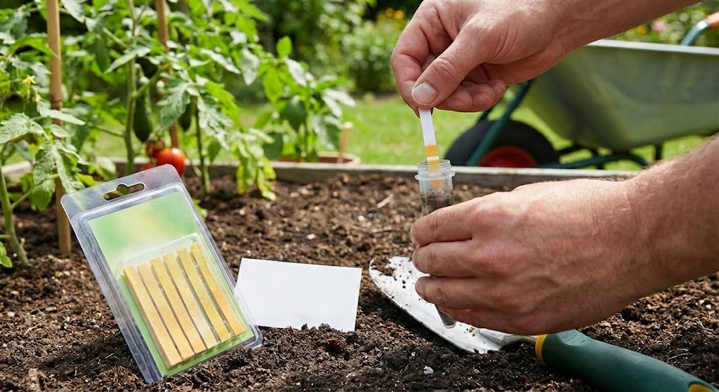 pH-Test mit Teststreifen für den Garten