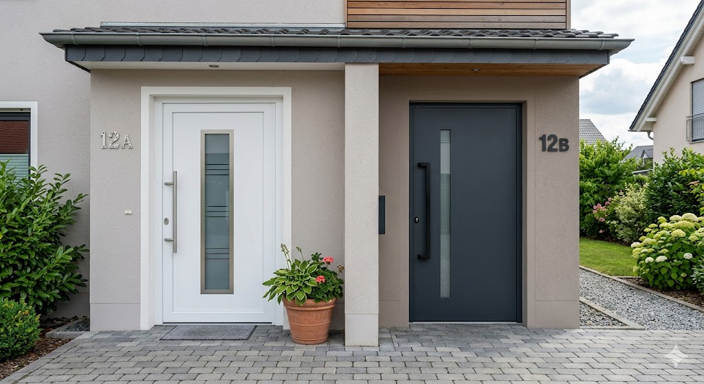 Rechts Aluminium vs. Kunststoff Haustüren rechts im Reihenhaus