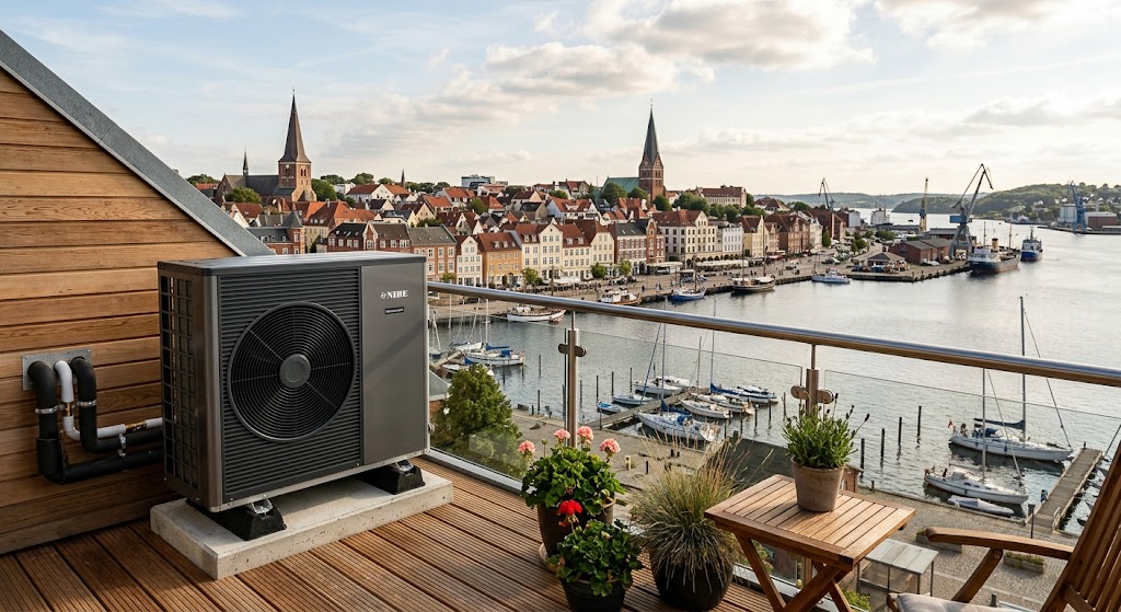 Moderne Luft-Wasser-Wärmepumpe als dezentrale Alternative zum Fernwärmenetz in Flensburg