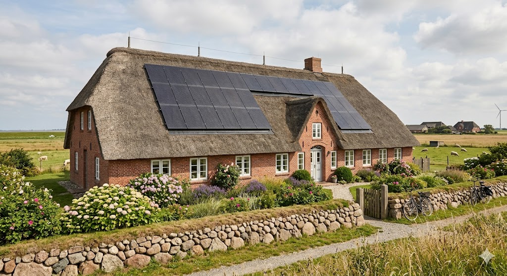 Reetdachhaus mit Photovoltaik in Schleswig-Holstein